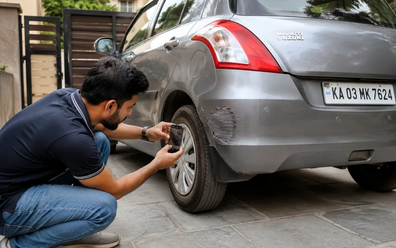 Owner photographing a car for a pre-transport condition record | Shri Shyam Car Transport
