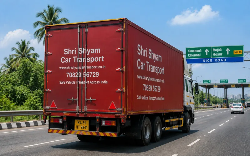 Open multi-level car carrier truck transporting vehicles | Shri Shyam Car Transport
