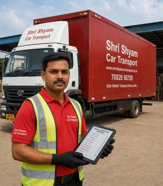 Logistics supervisor with inspection checklist at loading yard | Shri Shyam Car Transport