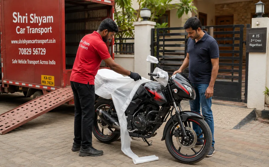 Motorcycle unwrapped and delivered to the customer | Shri Shyam Car Transport